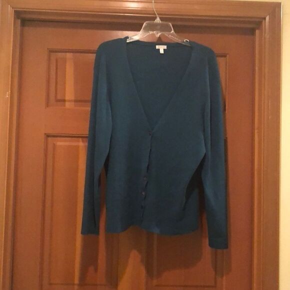 SEMANTICS v neck aquamarine button down sweater - Picture 7 of 7